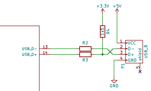 Typical wiring for low-speed USB